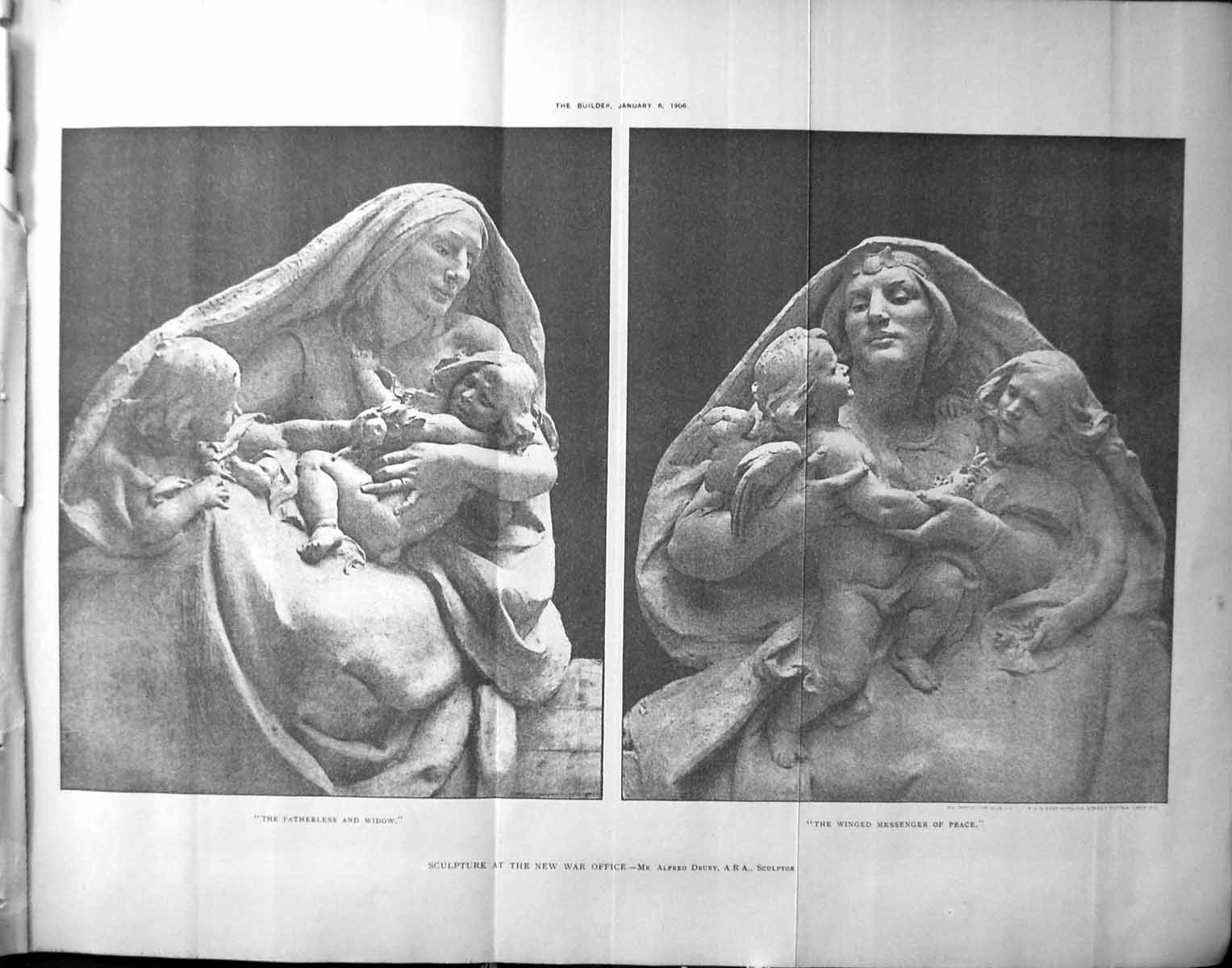 Old Sculpture War Office Widow Winged Messenger Drury Architecture 19 20th