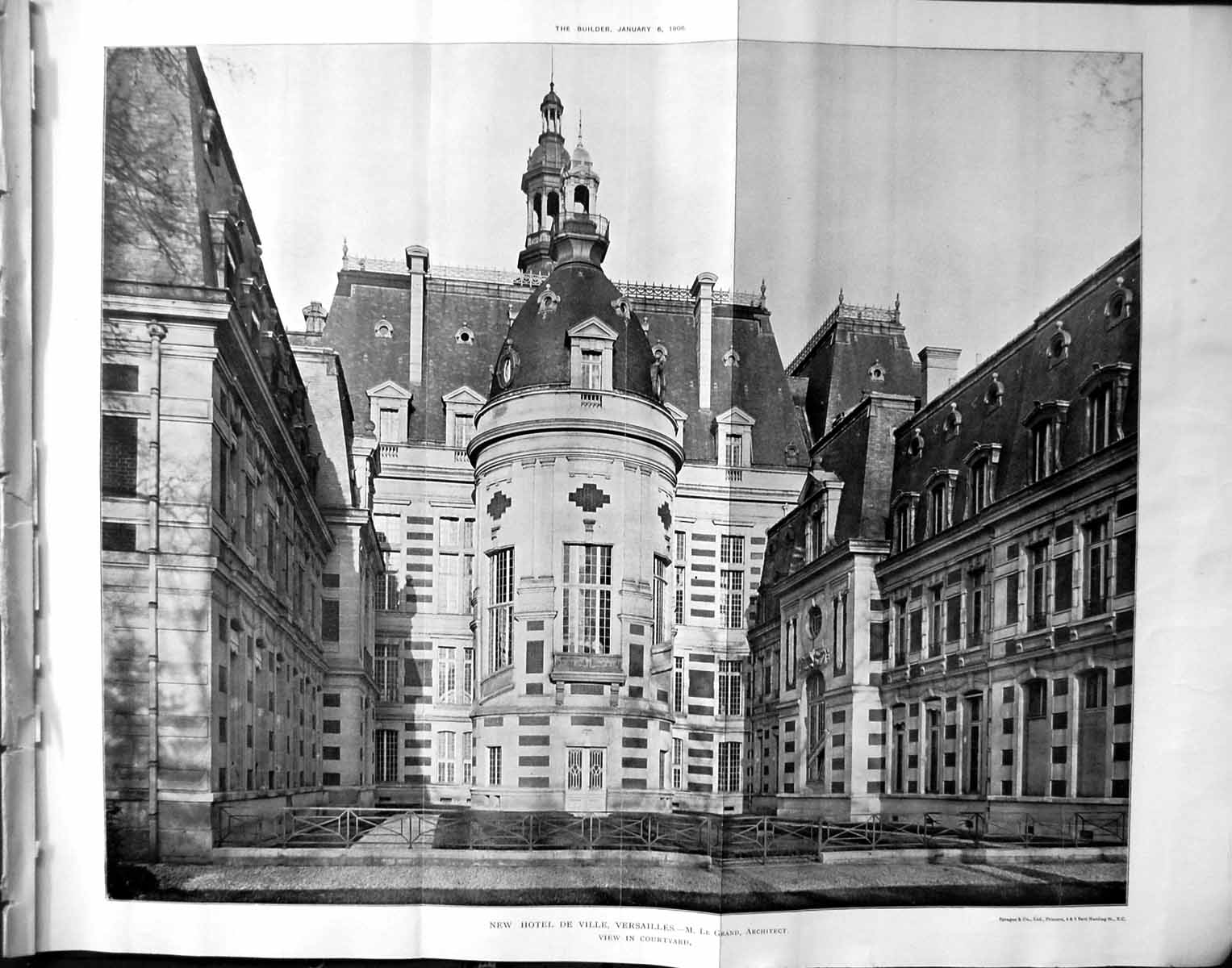 Old Print Hotel De Ville Versailles Courtyard Architecture 1906 Builder 20th