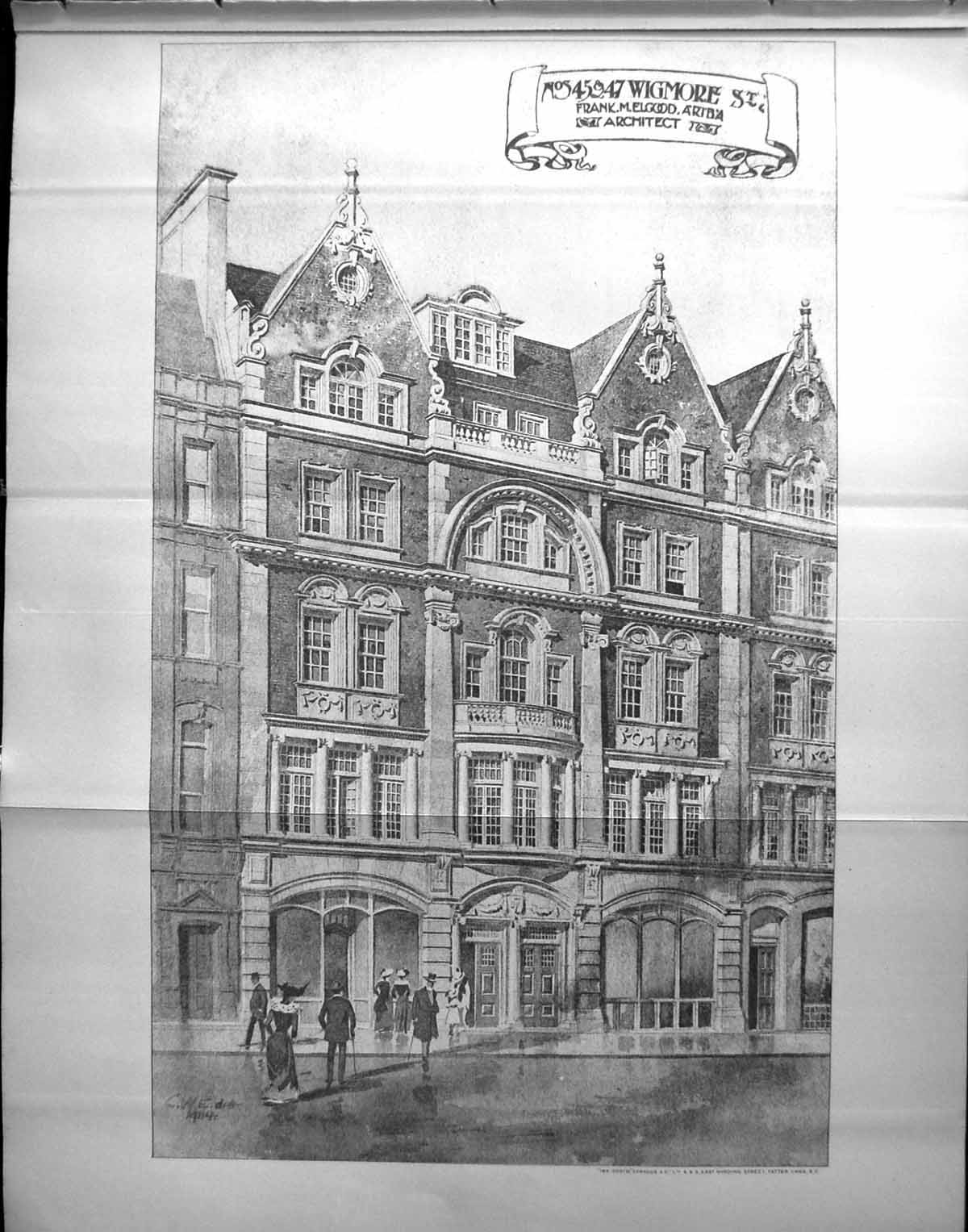 Old Antique Print Wigmore House Frank Elgood Architecture 1906 Builder 20th