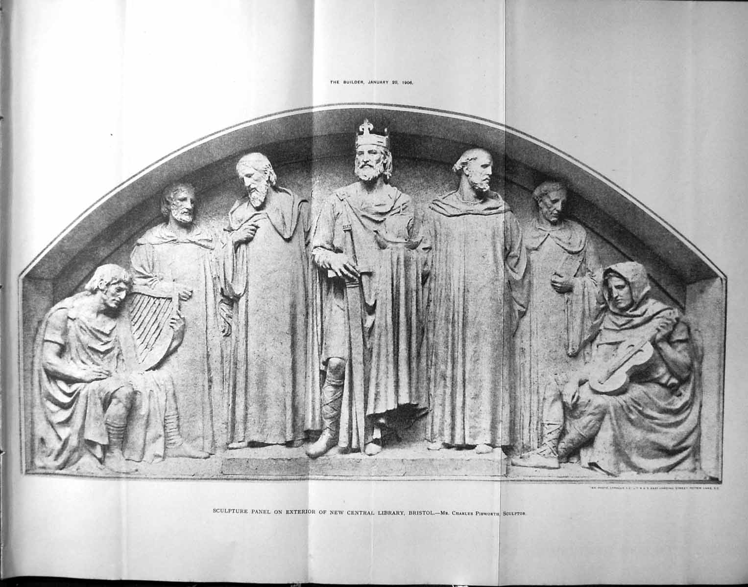 Old Sculpture Panel Central Library Bristol Charles Pibworth 1906 Bui 20th