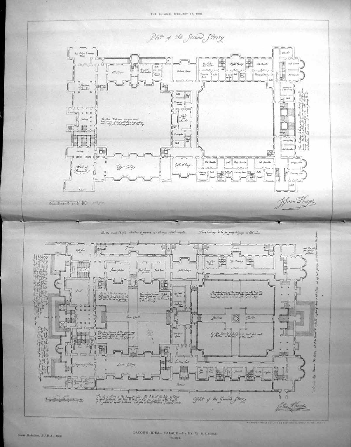 Antique Old Print Plan Bacon'S Ideal Palace George Architecture 1906 Builder