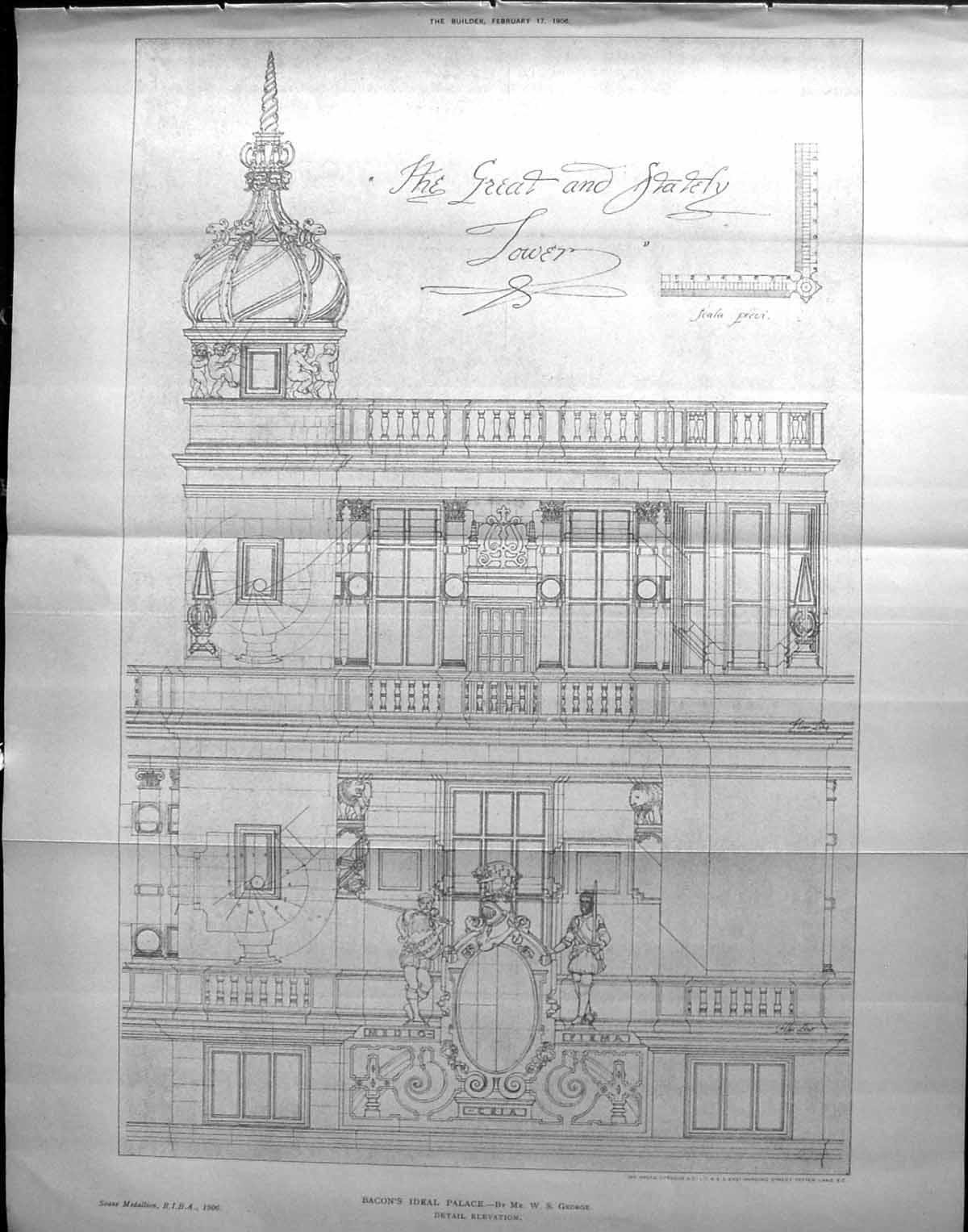Old Bacon'S Ideal Palace Detail Elevation George Architecture 1906 Bu 20th