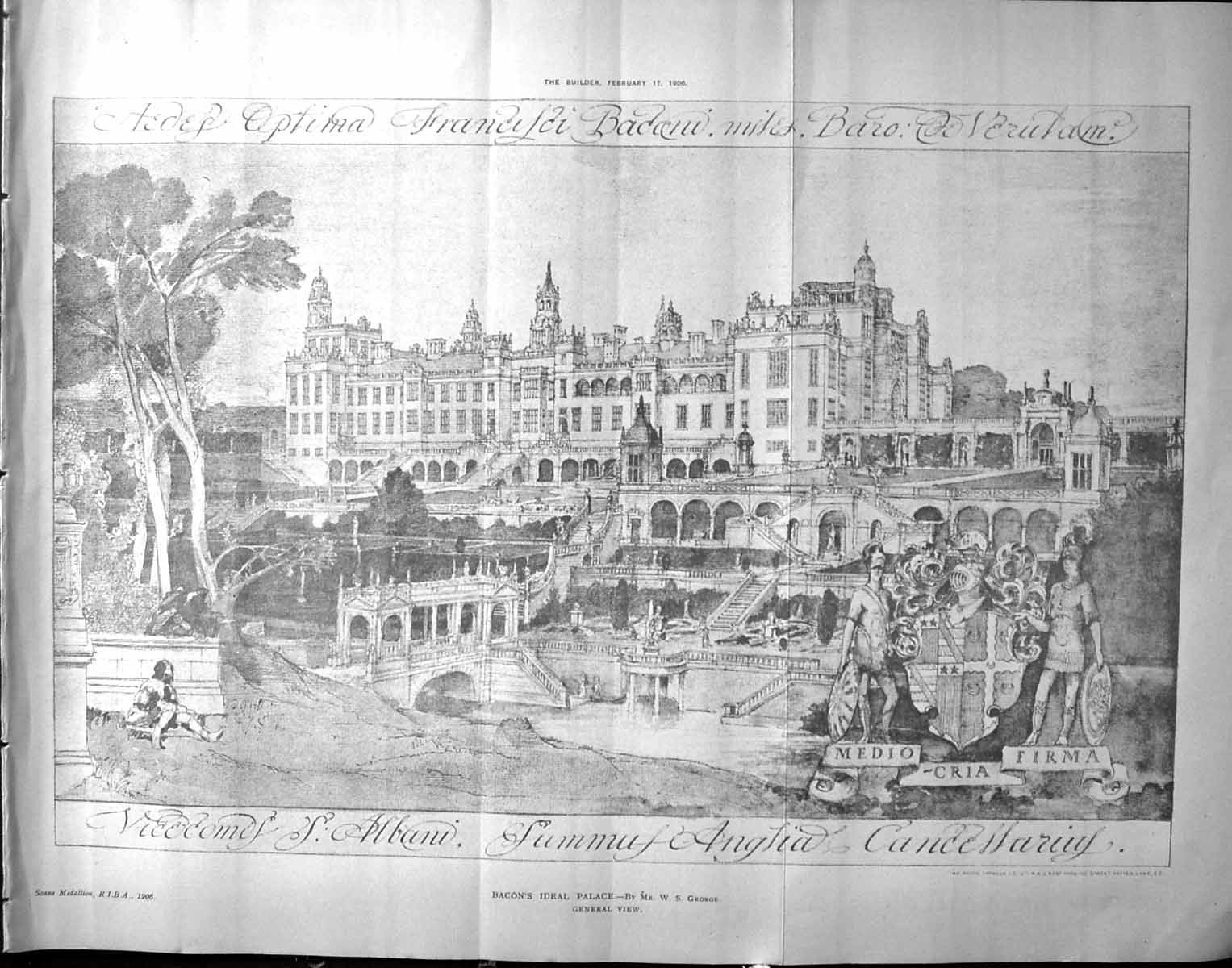 Old Antique Print Bacon'S Ideal Palace George Architecture 1906 Builder 20th