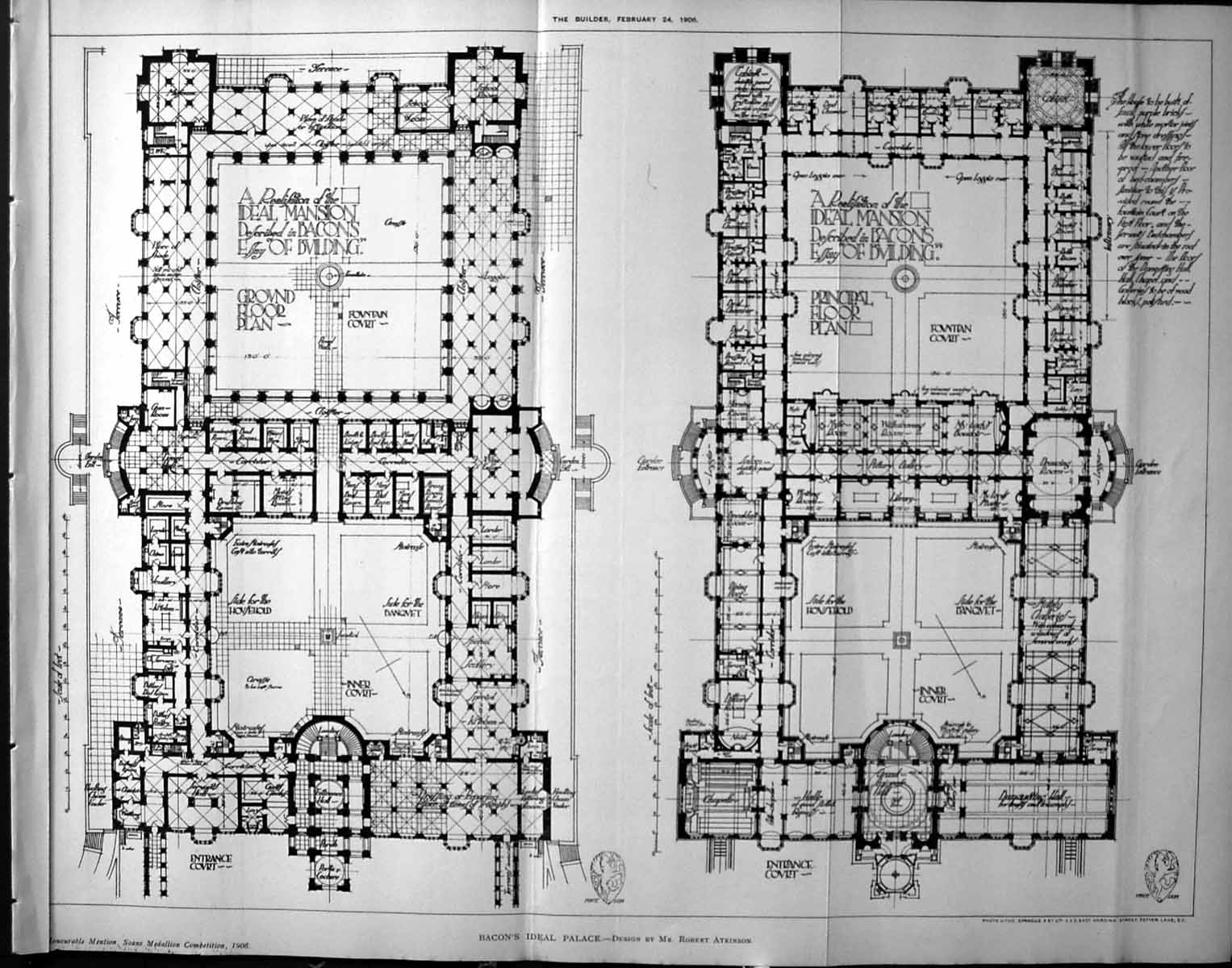 Old Plan Bacon'S Ideal Palace Robert Atkinson Architecture 1906 Build 20th