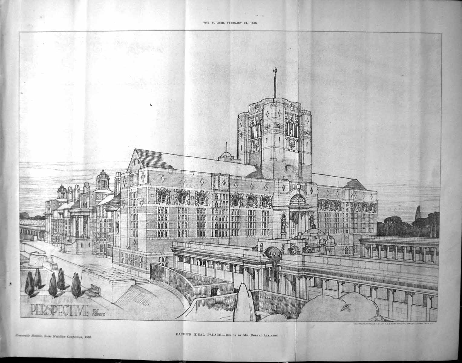Old Print Bacon'S Ideal Palace Robert Atkinson Architecture 1906 Builder 20th