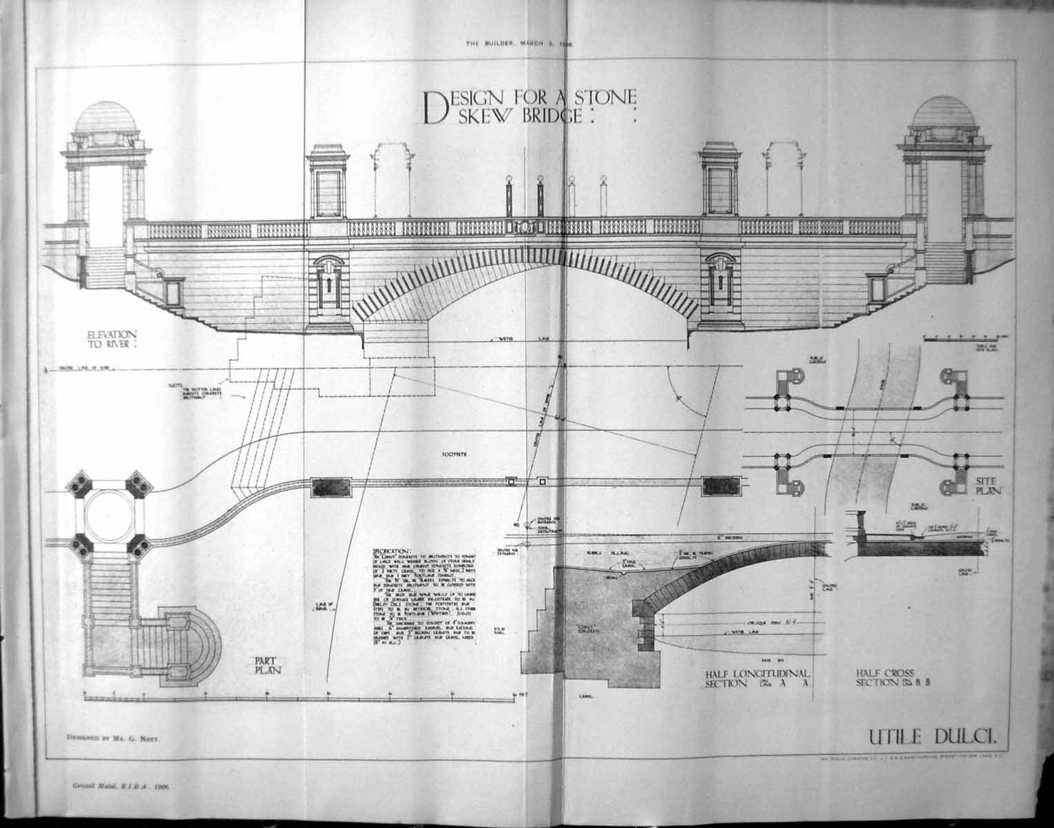 Antique Old Print Design Stone Skew Bridge Nott Architecture 1906 Builder 20th