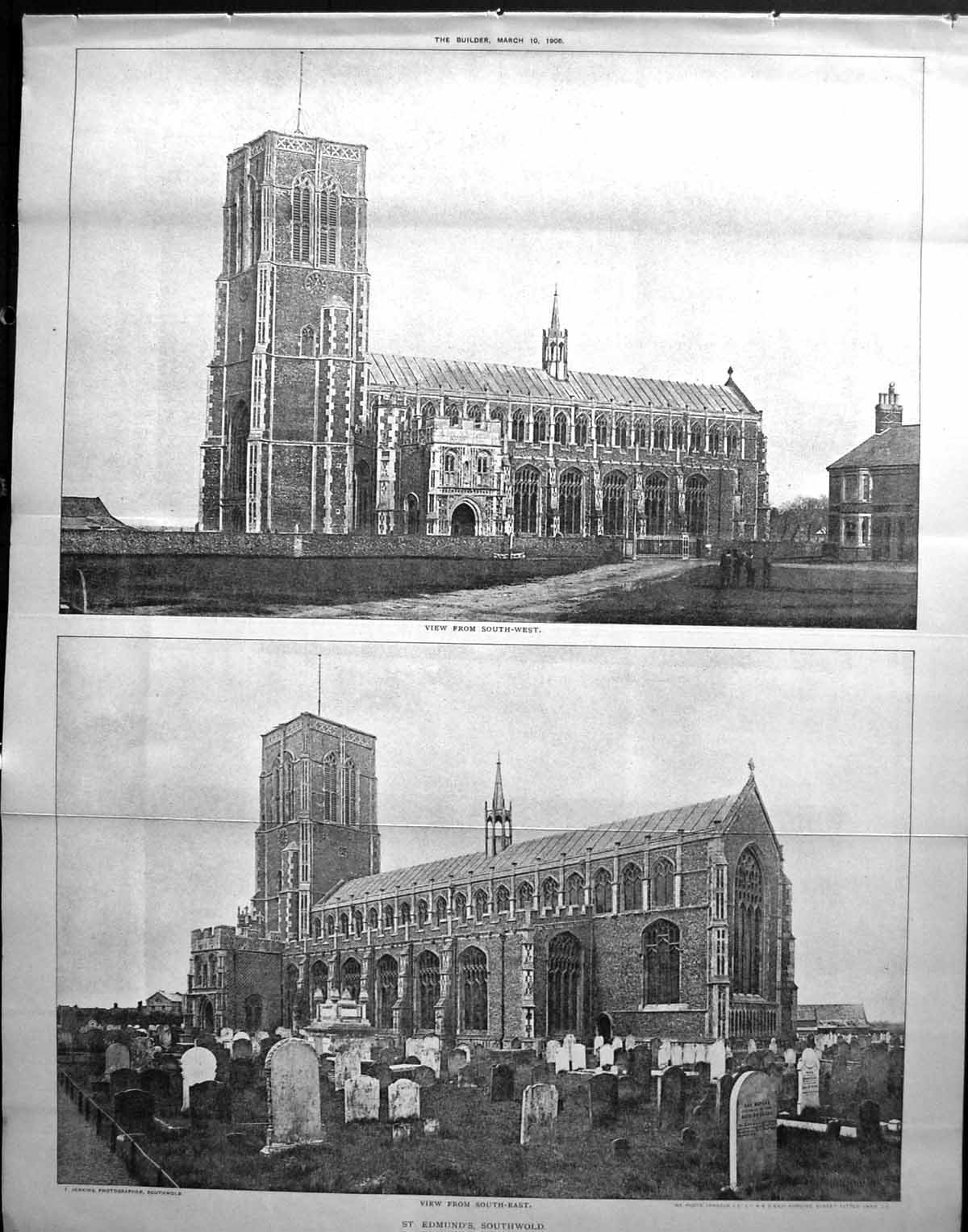 Antique Print St. Edmunds SouthwCathedral Church Architecture 1906 Builder