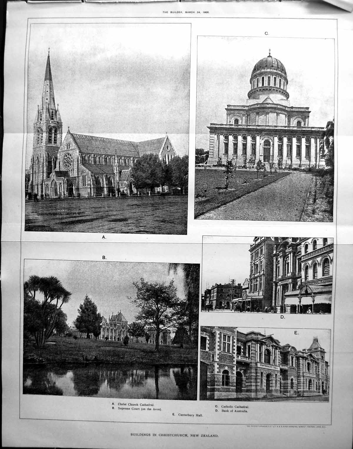 Old Christchurch New Zealand Bank Australia Court Architecture 1906 B 20th