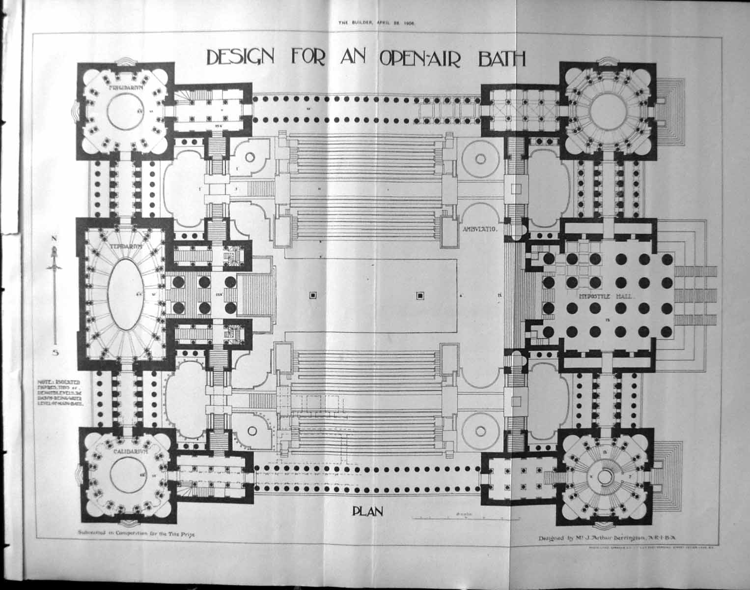 Old Design Open-Air Bath Plan Arthur Berrington Architecture 1906 Bui 20th