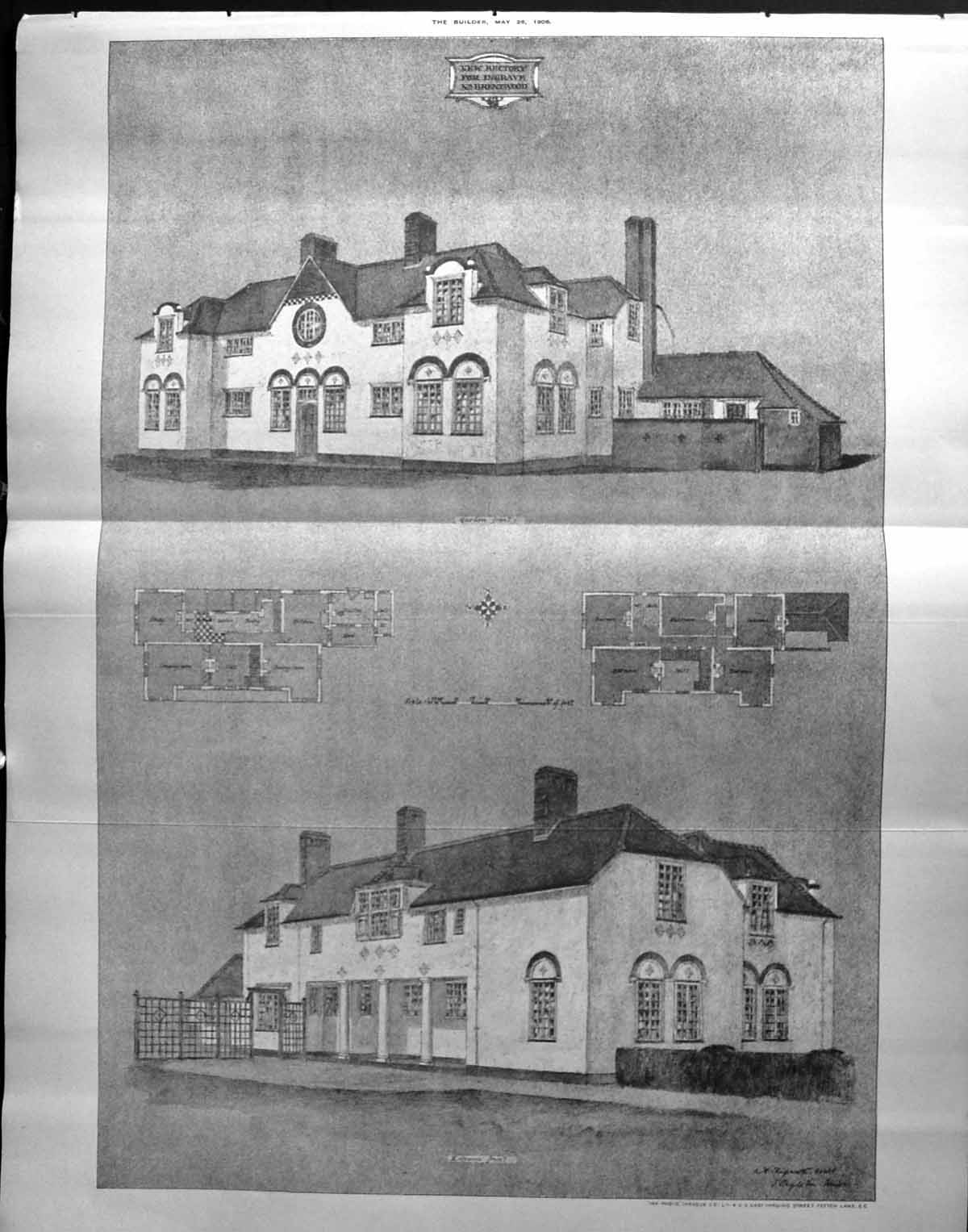 Original Old Antique Print Rectory Ingrave Brentwood Architecture 1906 Builder