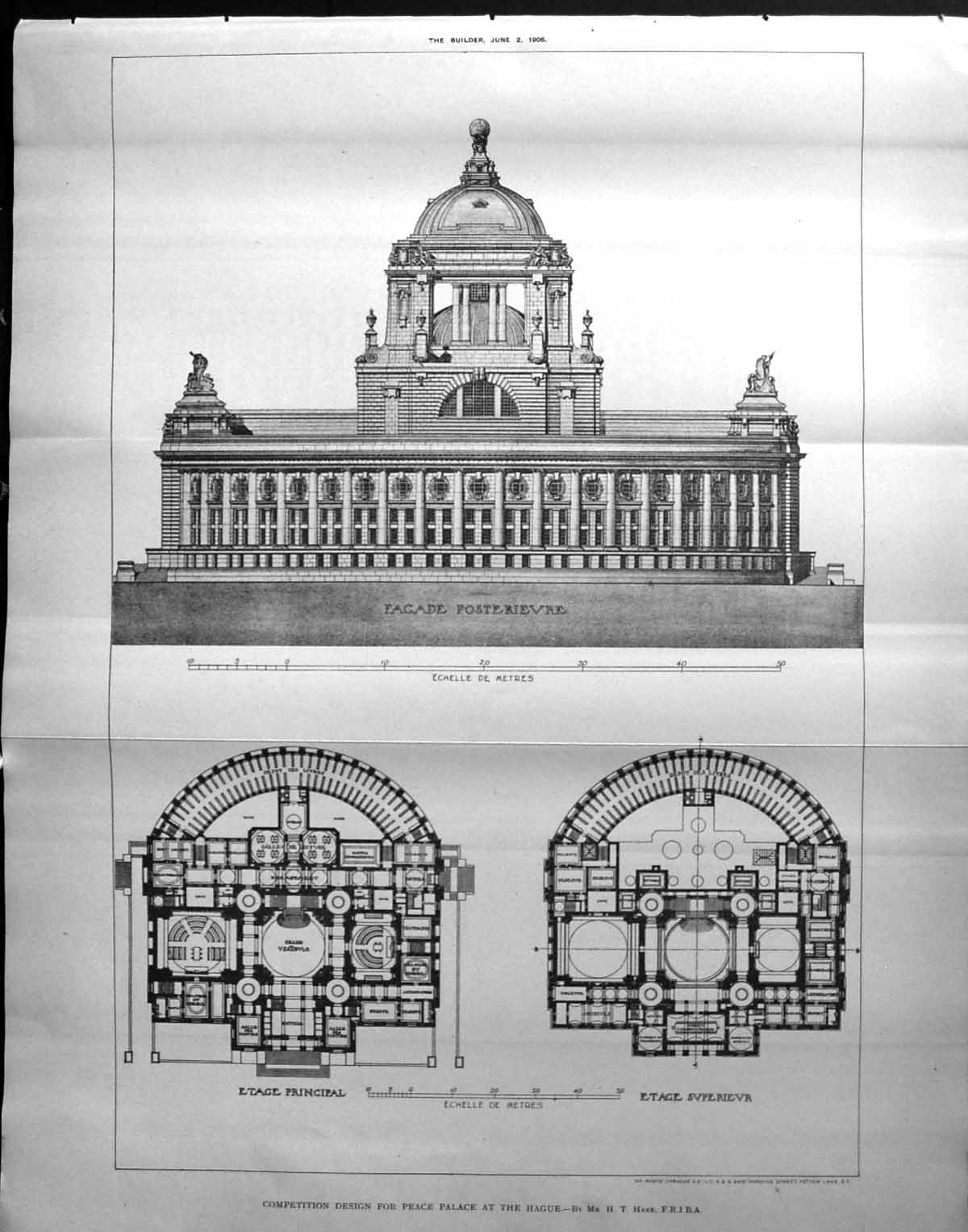 Old Design Peace Palace Hague Hare Front Building Architecture 1906 B 20th