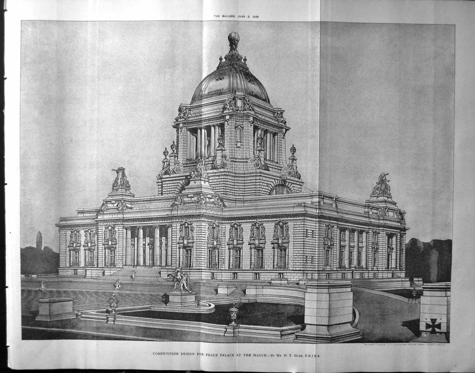 Old Competition Design Peace Palace Hague Hare Architecture 1906 Buil 20th