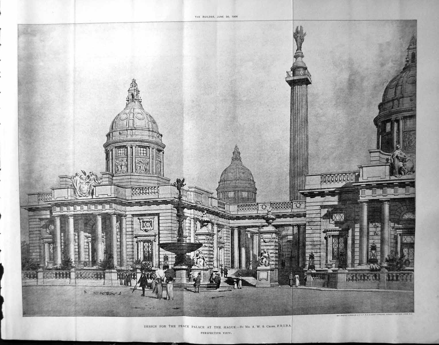 Original Old Antique Print Architecture 1906 Builder Design Palace Hague Cross