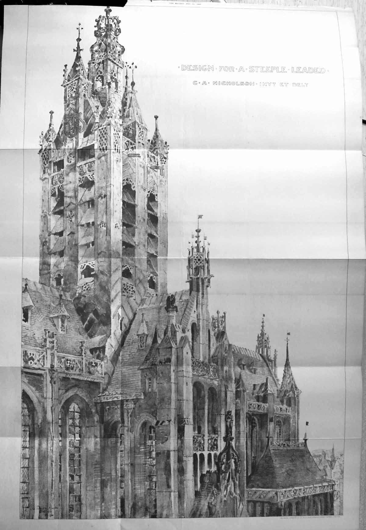 Old Architecture 1906 Builder Design Steeple Leaded Cathedral Nichols 20th