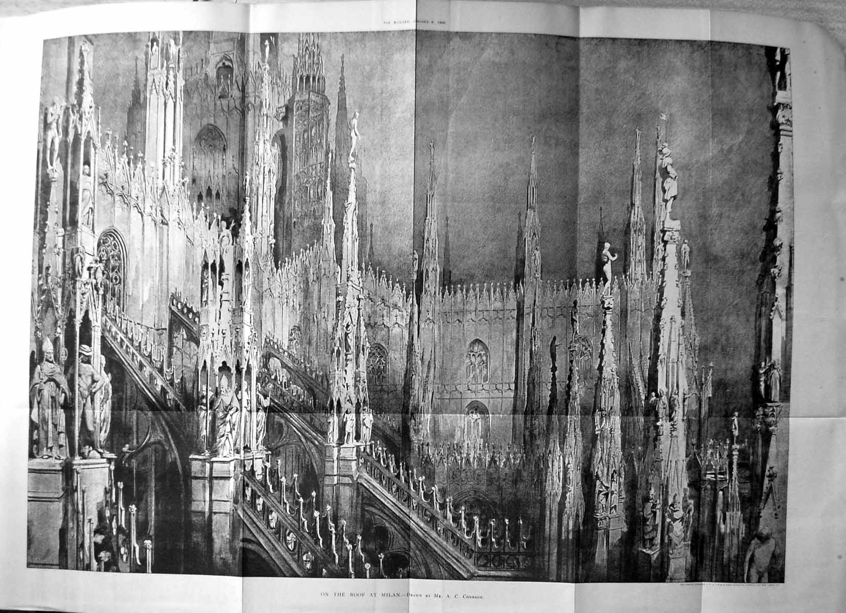 Original Old Antique Print RoMilan Cathderal Conrade Architecture 1906 Builder