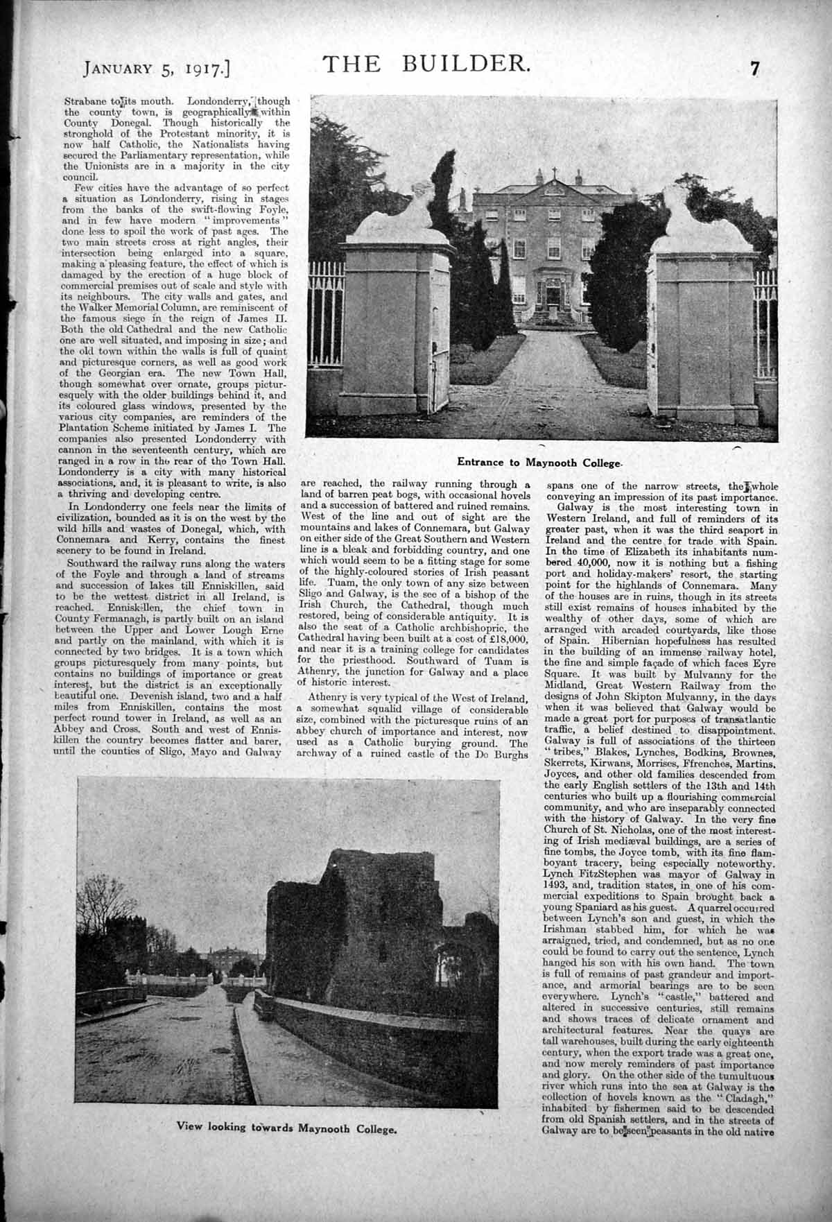 Old Print Maynooth College St. Patrick'S Church Cork College Chapel 1917 0 20th