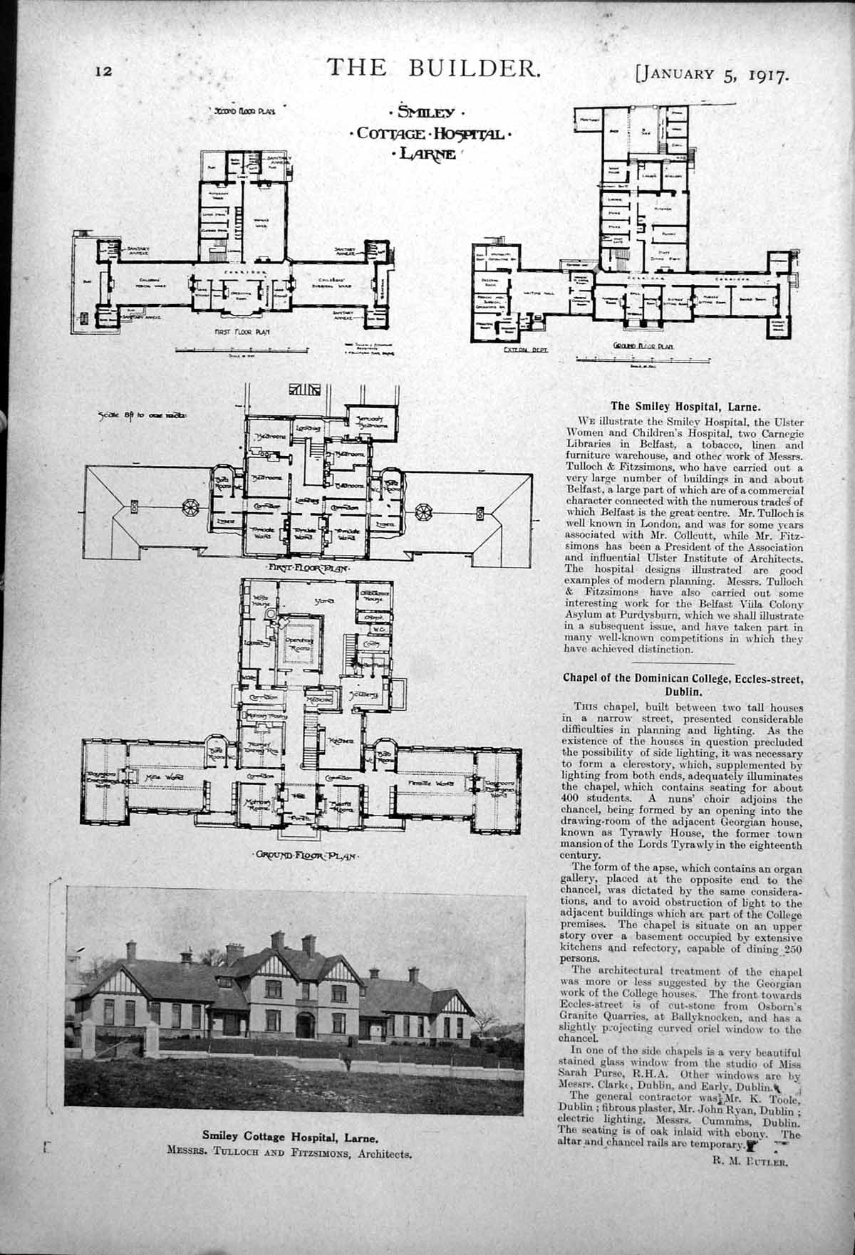 Antique Print Smiley Cottage Hospital Larne University College Dublin 1917 0