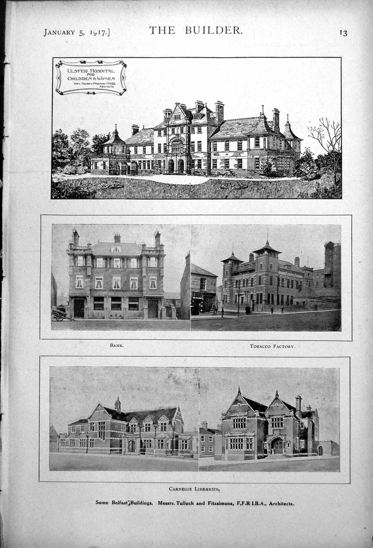 Old Print Belfast Ulster Hospital Tobacco Factory Town Plan Dublin 1917 0 20th