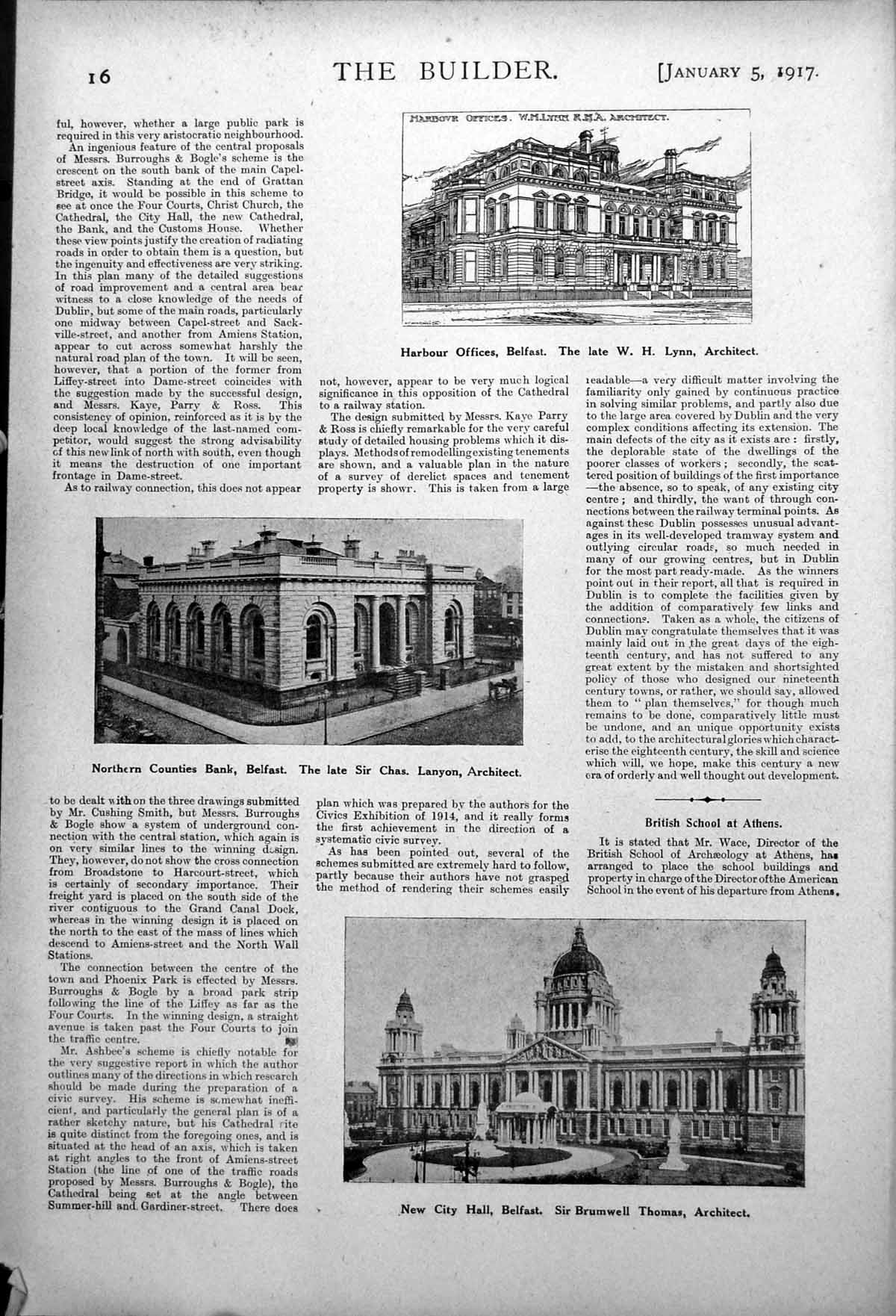 Antique Print Harbour Offices Belfast City Hall Dublin New Town Plan 1917 0 20th