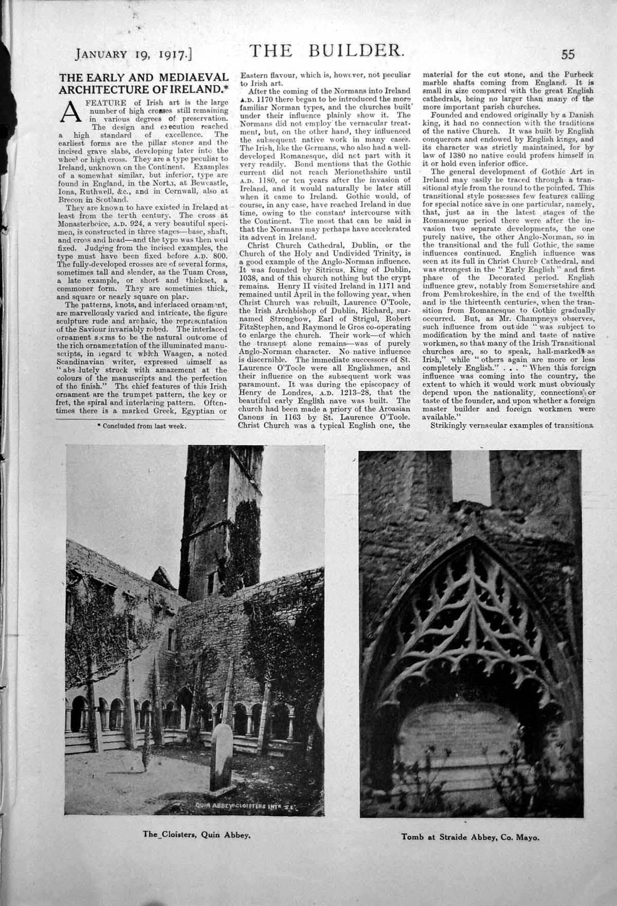 Old Cloisters Quin Abbey Tomb Straide Shrine St Patrick'S Tooth 1917 0 20th