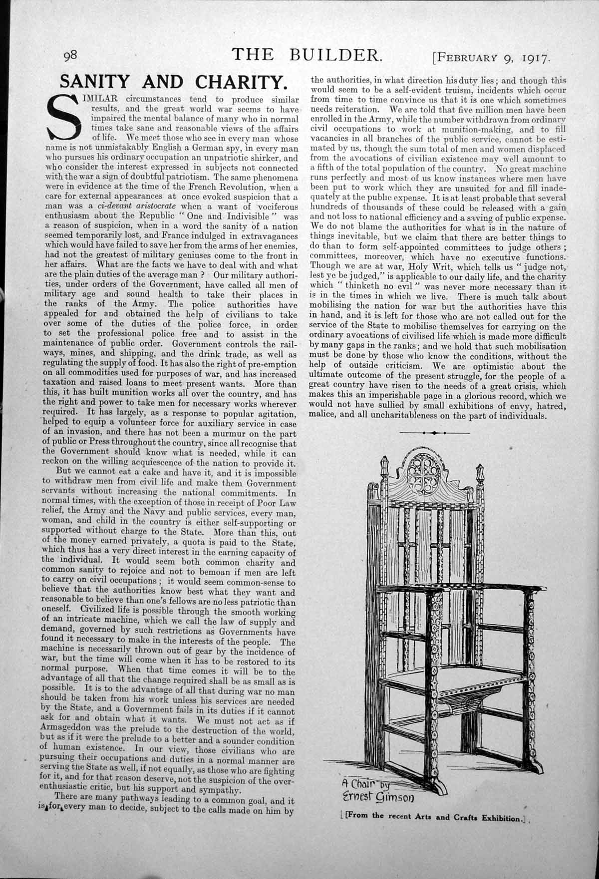 Antique Old Print Chair By Ernest Gimson From Arts And Crafts Exhibition 1917