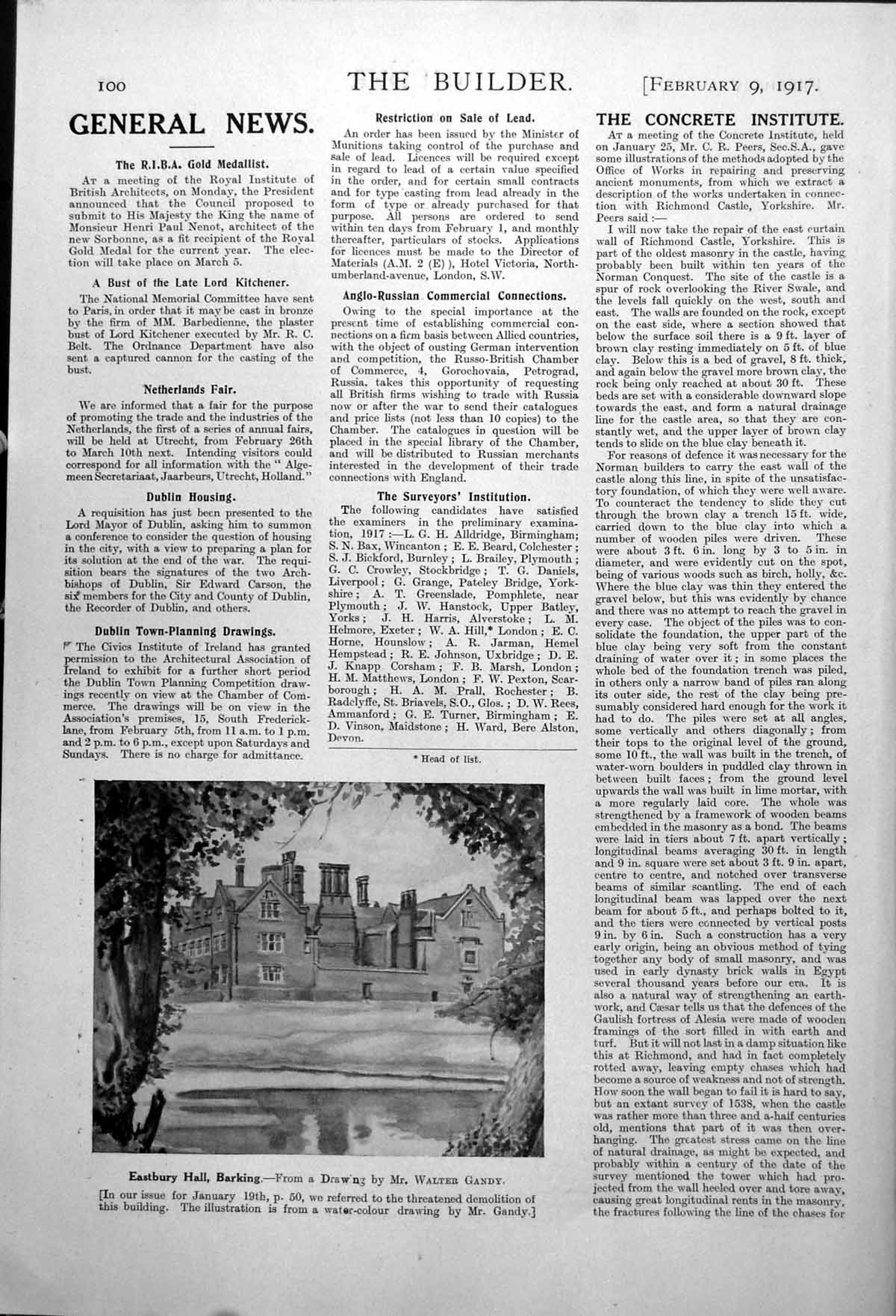 Original Old Vintage Print Eastbury Hall Barking From Drawing Walter Gandy 1917