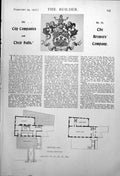 Antique Old Print Brewers' Company Hall Floor Plan External Stairway 1917 20th