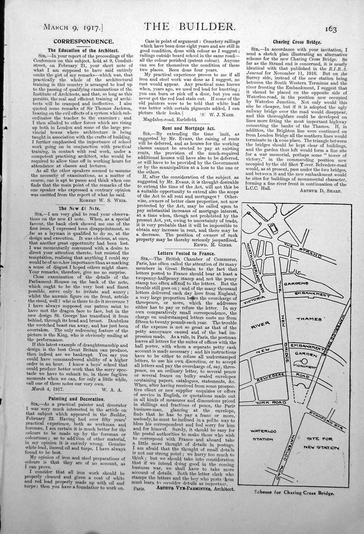 Antique Old Print Plans Charing Cross Bridge Suggestions New High Level 1917