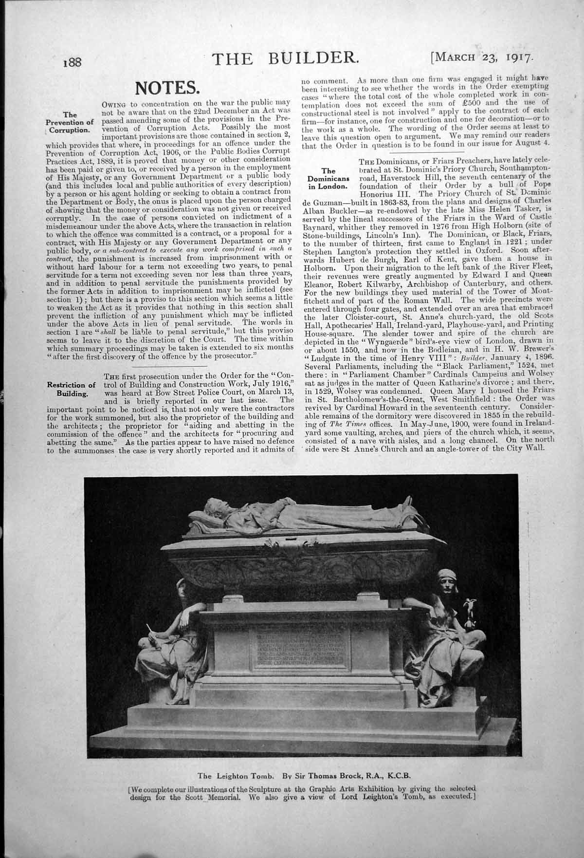 Original Old Vintage Print Lord Leighton'S Tomb Sir Thomas Brock 1917 20th