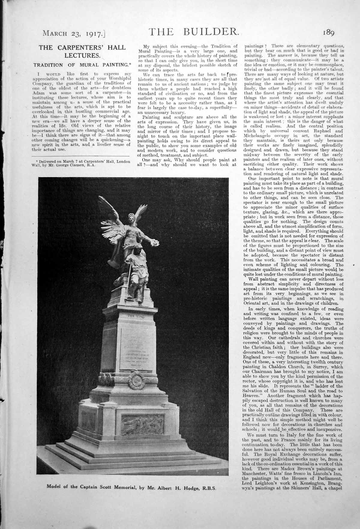 Original Old Vintage Print Model The Captain Scott Memorial Albert H Hodge 1917