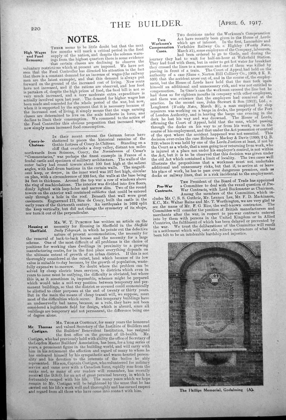 Original Old Vintage Print The Phillips Memorial Godalming 1917 20th Century