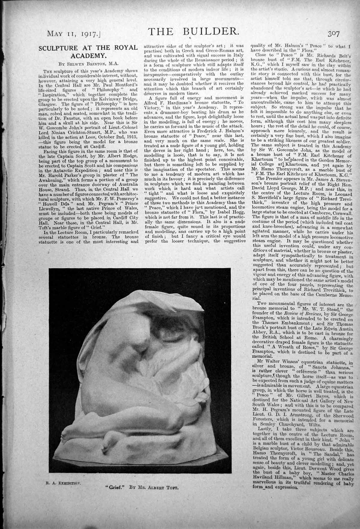 Original Old Vintage Print Grief Albert Toft Bust F.M. The Earl Kitchener 1917