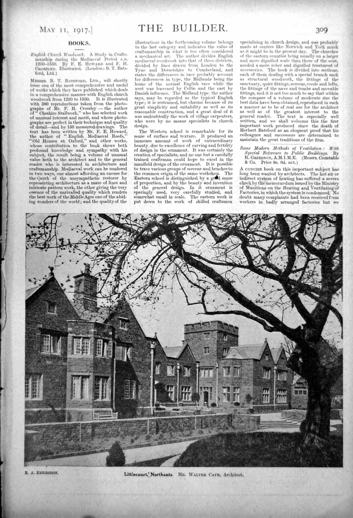 Old Print Littlecourt Northants Coving Roodloft Llanno Radnorshire 1917 20th