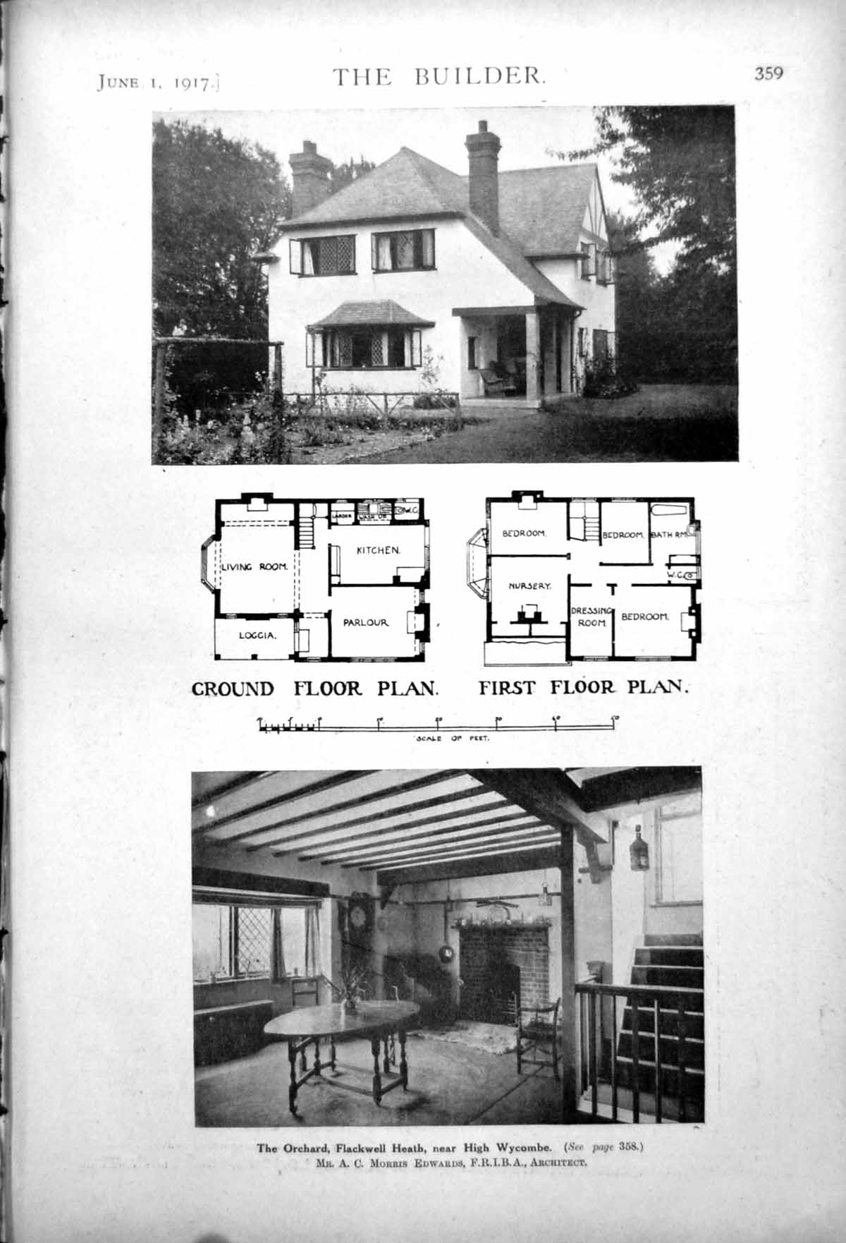 Antique Old Print The Orchard Flackwell Heath High Wycombe Exterior Plan 1917