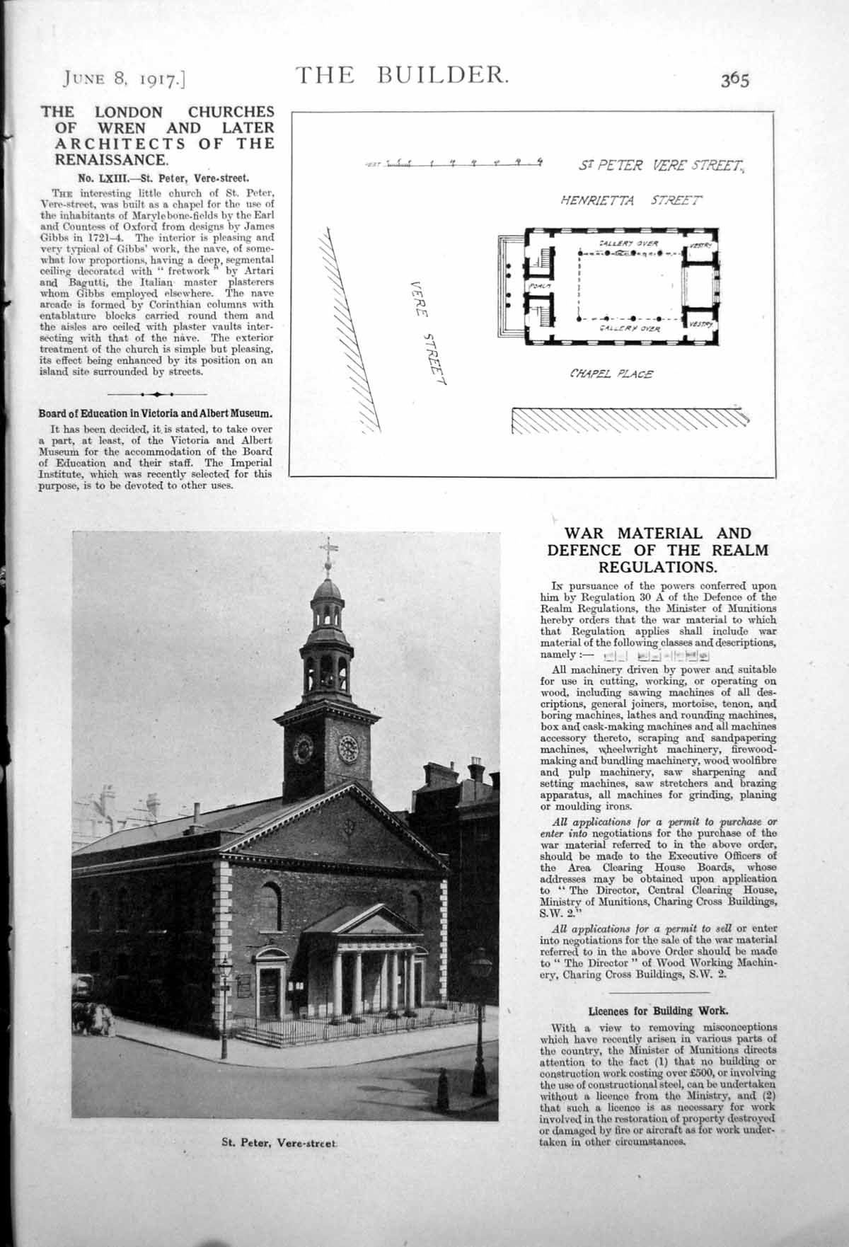 Antique Old Print St Peter Vere St Wren Church Cottage Designed R Knott 1917
