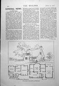 Antique Old Print Cottage Sandy Lodge Lane Northwood Perspective Plans 1917