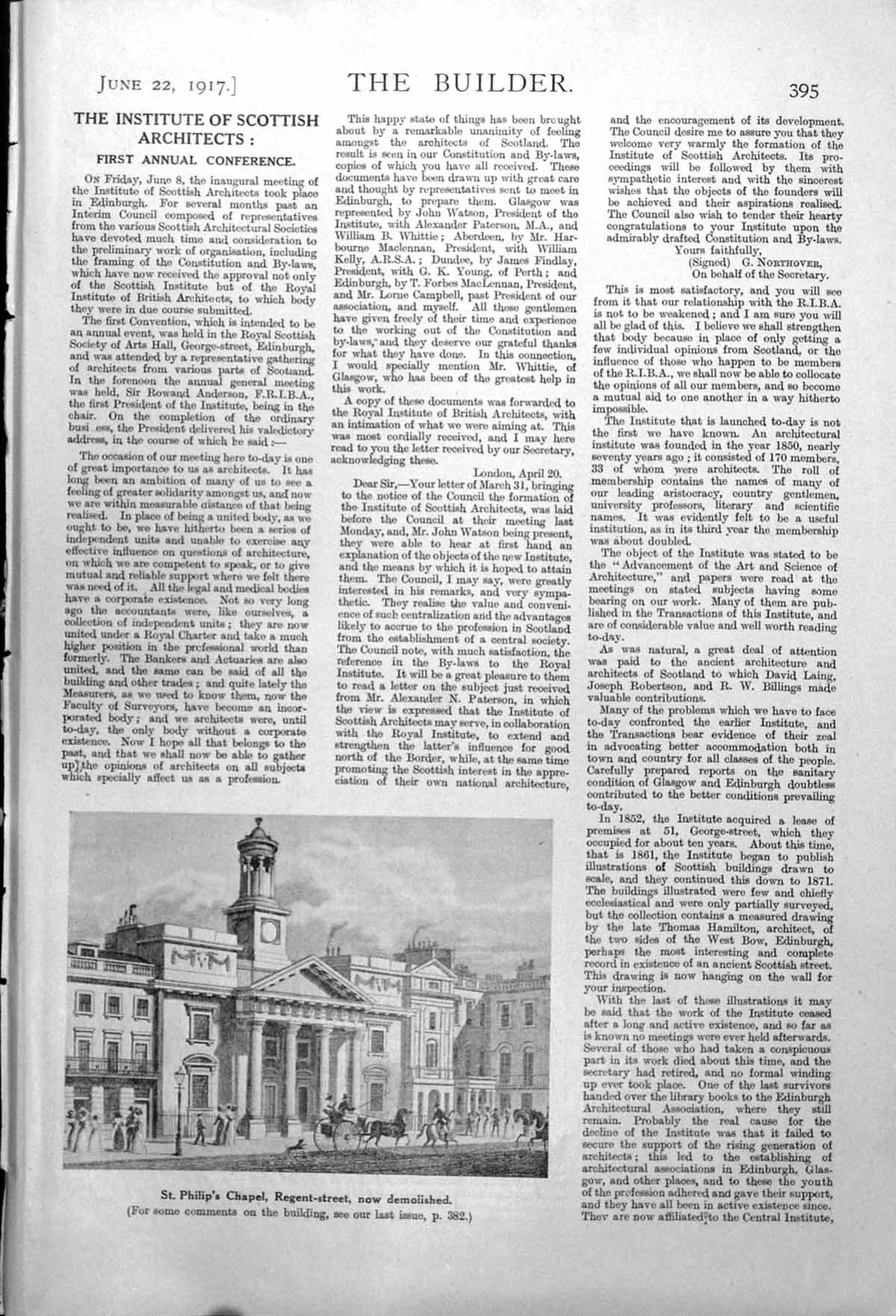 Old Vintage Print St. Philip'S Chapel Regent Street Now Demolished 1917 20th