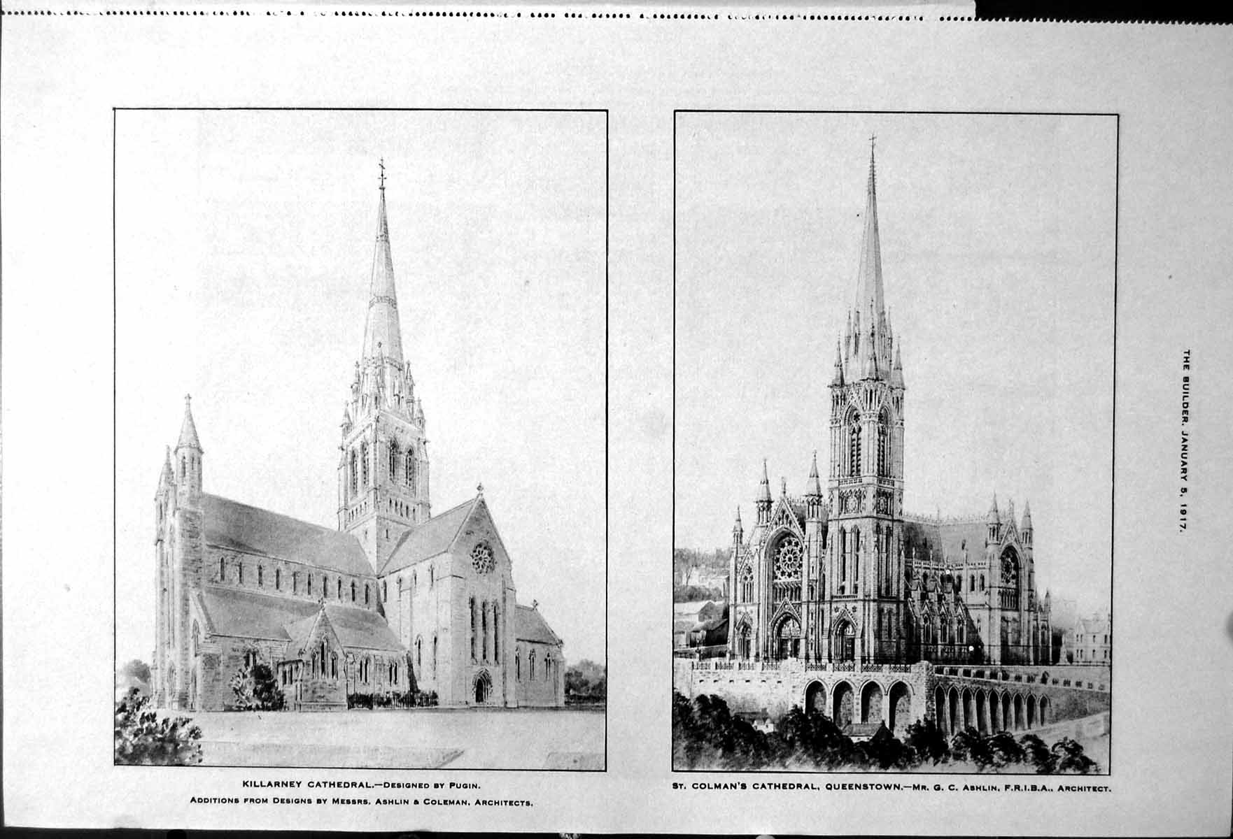 Antique Old Print Killarney Cathedral St Colman'S St Patrick'S Armagh 1917