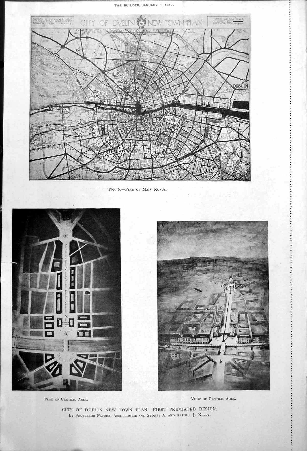 Old Print City Dublin Town Plan Designs Competitive First Premiated 1917 20th