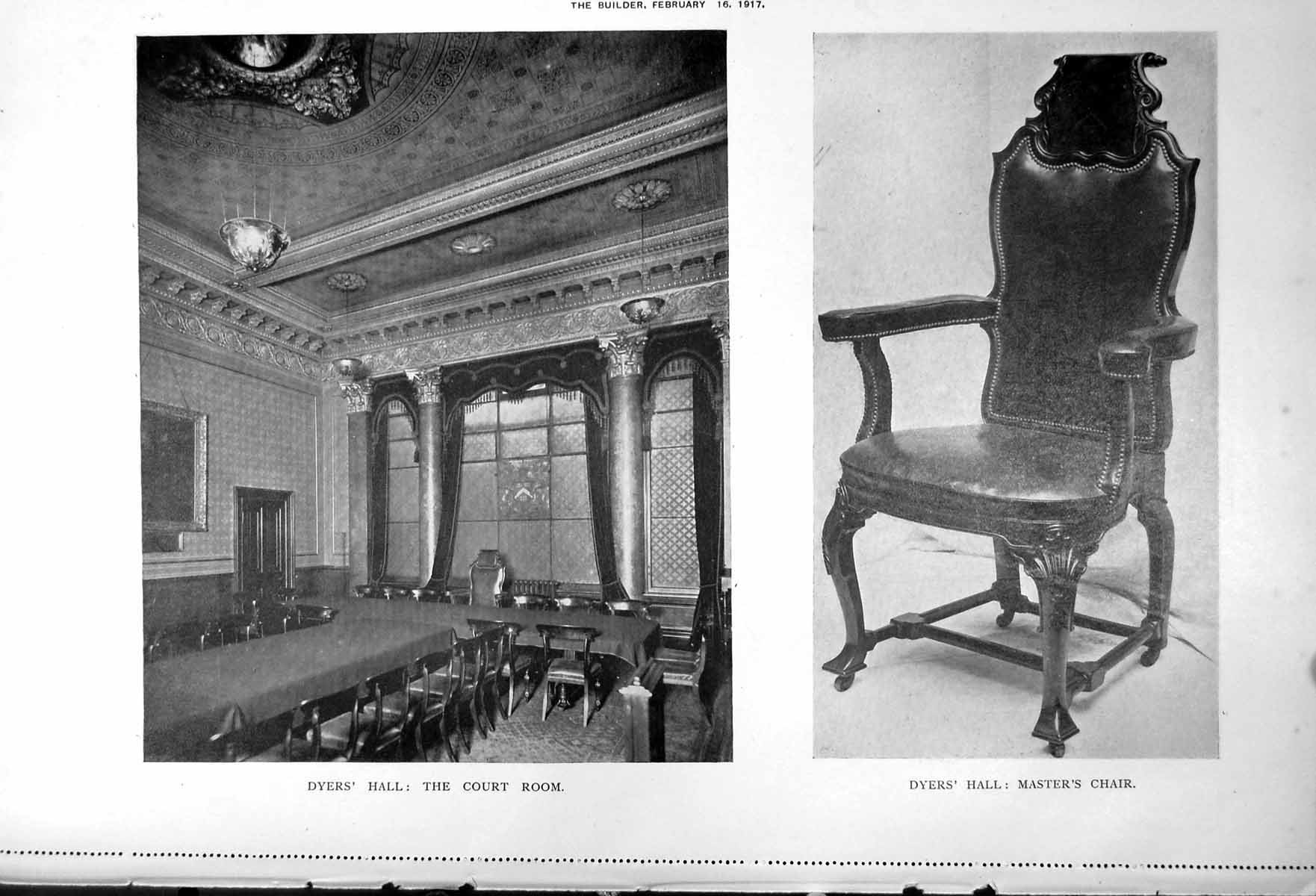 Antique Old Print Dyers' Hall Court Room Master'S Chair Committee Plan 1917