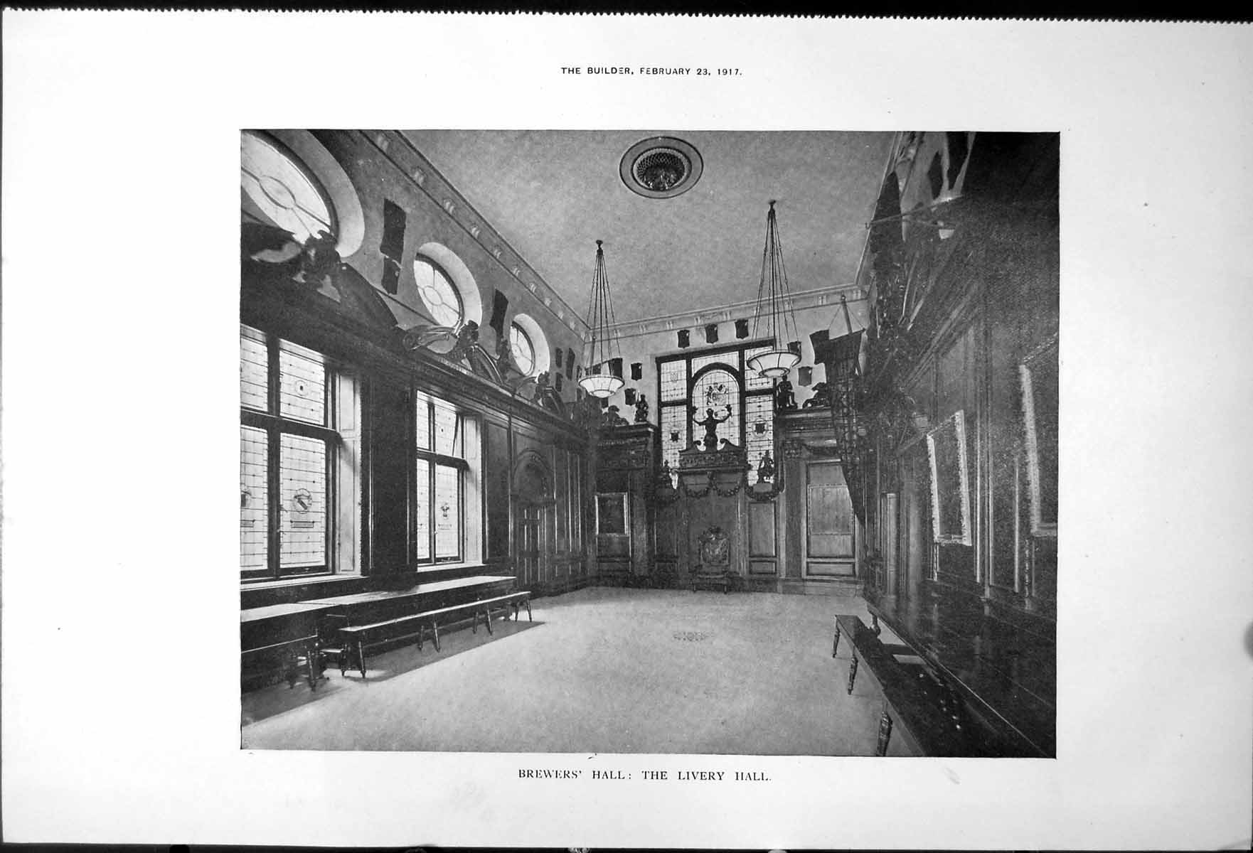 Antique Old Print Brewers' Hall Livery Hall Detail Doorway Panelling 1917 20th