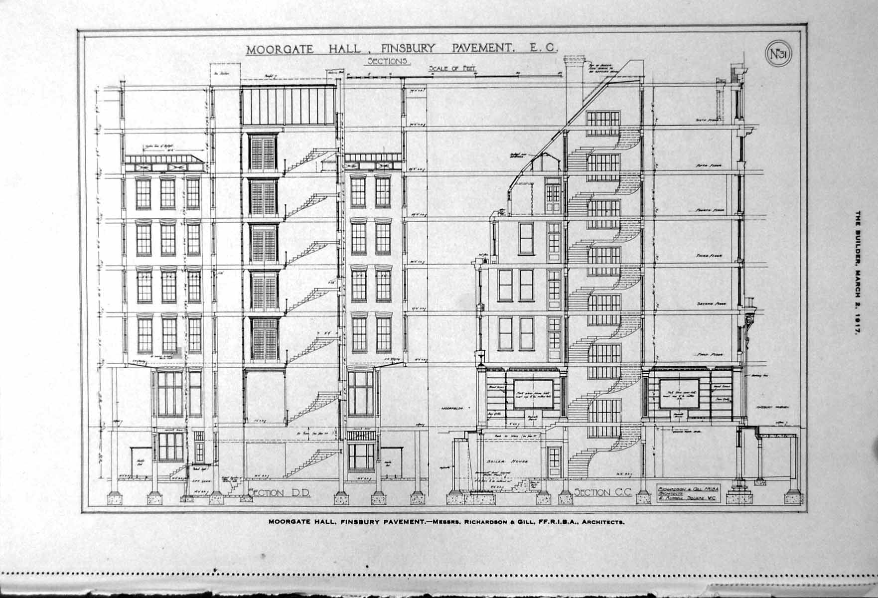 Old Vintage Print Moorgate Hall Finsbury Pavement Section Entrance 1917 20th