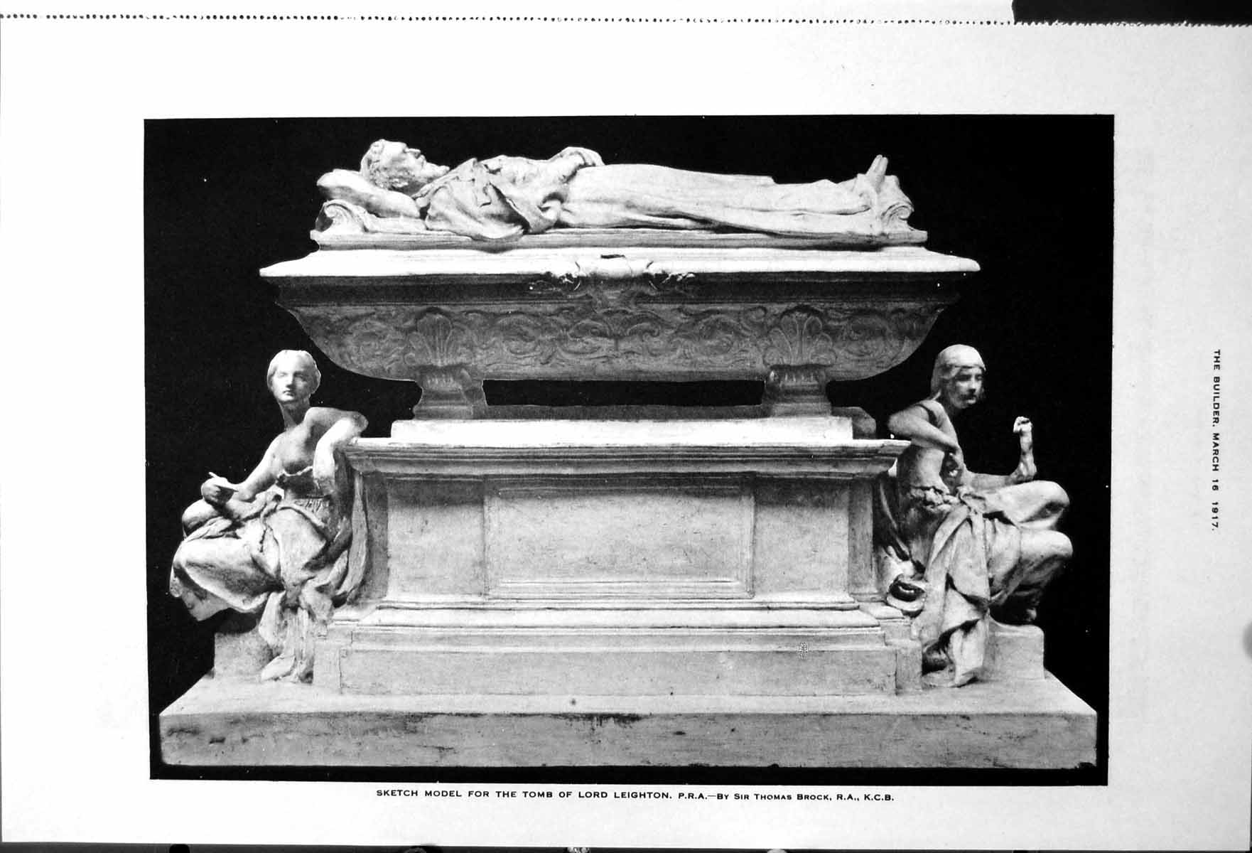 Antique Old Print Sketch Model Tomb Lord Leighton Tablets Sudlow Grey 1917