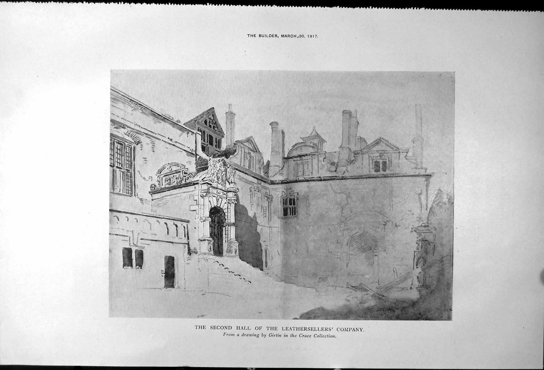 Old Vintage Print Second Hall Leathersellers Company Entrance Third 1917 20th