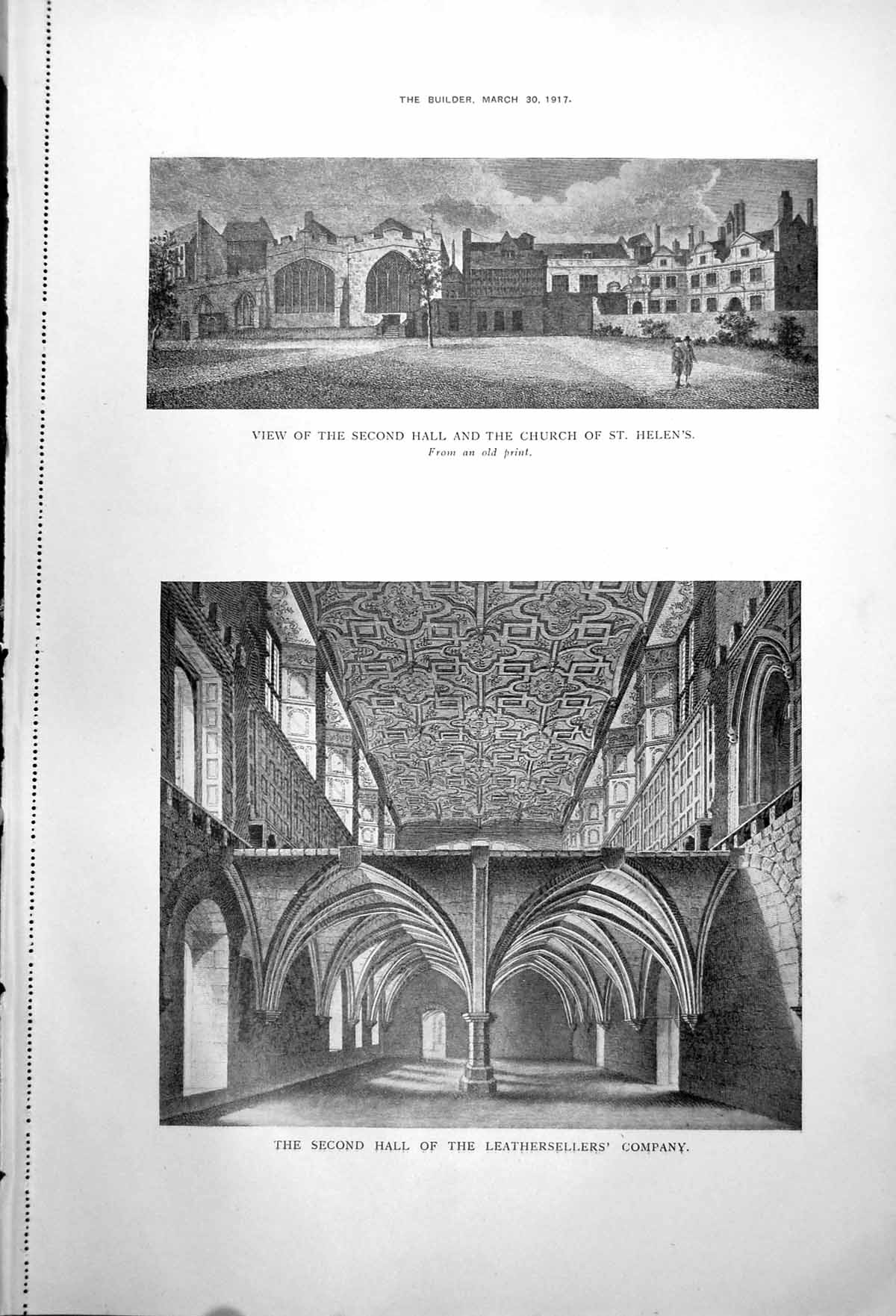 Antique Old Print Second Hall Leathersellers Company Interior Exterior 1917