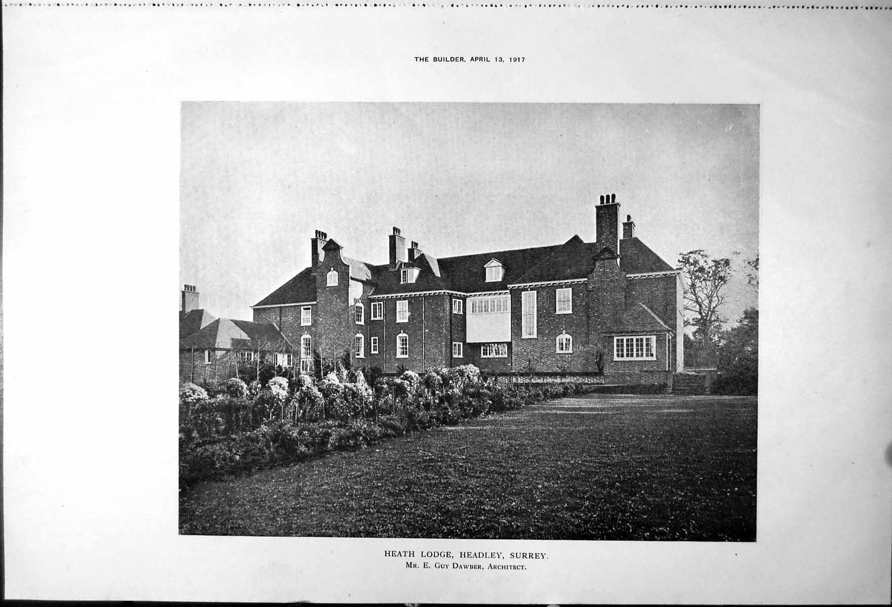 Old Vintage Print Heath Lodge Headley Surrey Principal Side Views 1917 20th
