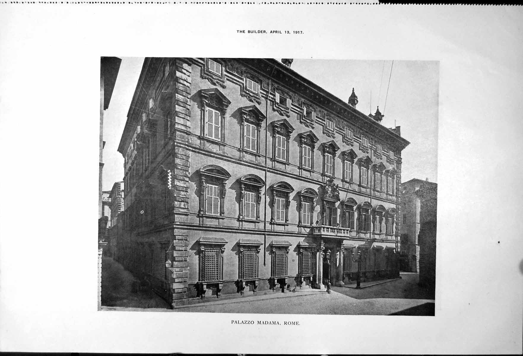 Old Vintage Print Palazzo Madama Rome Masonic Temple Worceter Mass. 1917 20th