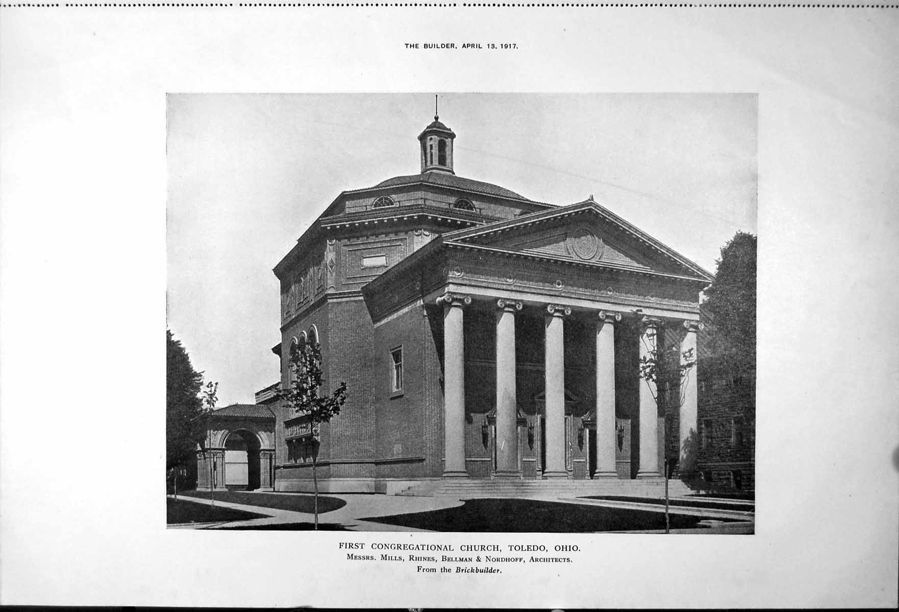 Old Print Congregational Church Toledo Ohio Palazzo Odescalchi Rome 1917 20th
