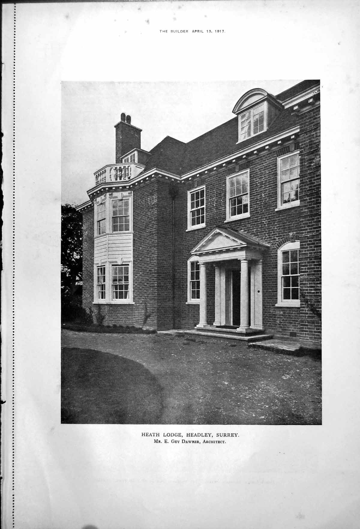 Old Vintage Print Heath Lodge Headley Surrey Entrance Garden View 1917 20th