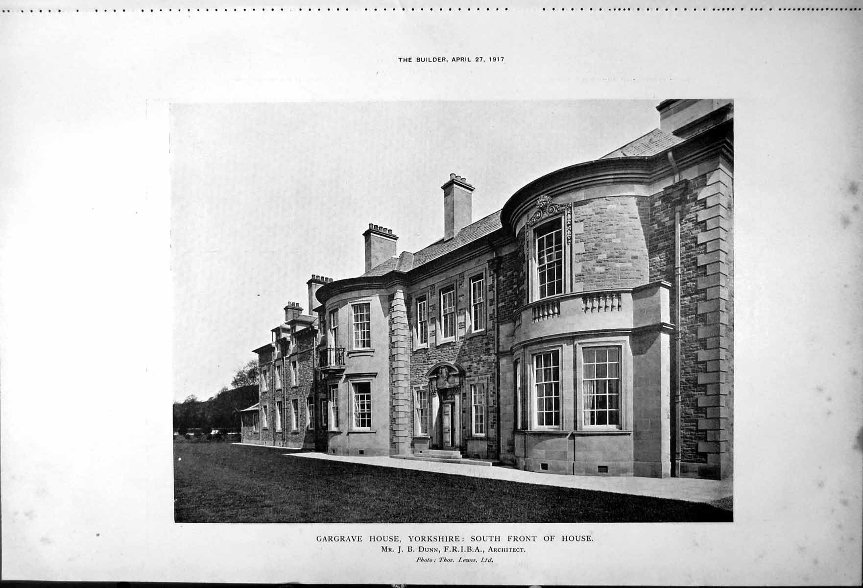 Antique Print Gargrave House Yorkshire South Front Entrance Doorways 1917 20th